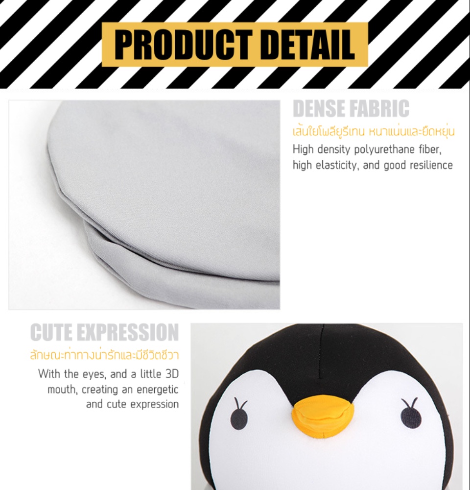 มุมมองเพิ่มเติมของสินค้า 2in1 Penguin Neck Pillow Cute Doll Birthday Present (Grey, Black)