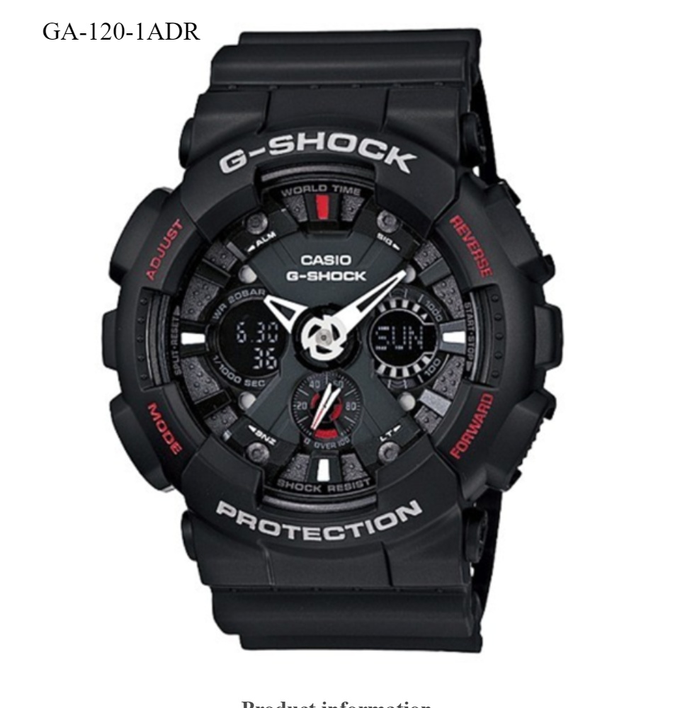 ภาพที่ให้รายละเอียดเกี่ยวกับ CASIO นาฬิกาข้อมือ G-SHOCK รุ่น GA-120-1ADR กันน้ำ（สีดำ ）