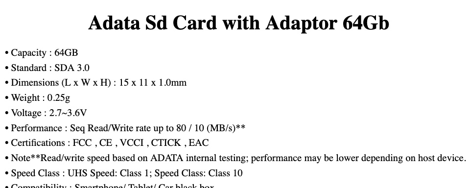 ภาพประกอบคำอธิบาย Adata sd card 64Gb class10 Micro UHS-I (80MB/s) สำหรับ กล้องวงจรปิด ezviz , hikvision , imou , vstarcam