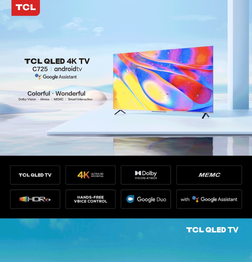 เกี่ยวกับ QLED 4K Android 11 [ผ่อน 0% นาน 10 เดือน] TCL PREMIUM 43 นิ้ว 4K QLED TV Smart TV (รุ่น 43C725) Full Screen Design - Google Assistant & Netflix & Yo & MEMC - 2G RAM+16G ROM- Wifi 2.4 & 5 Ghz , Handfree Voice , Onkyo