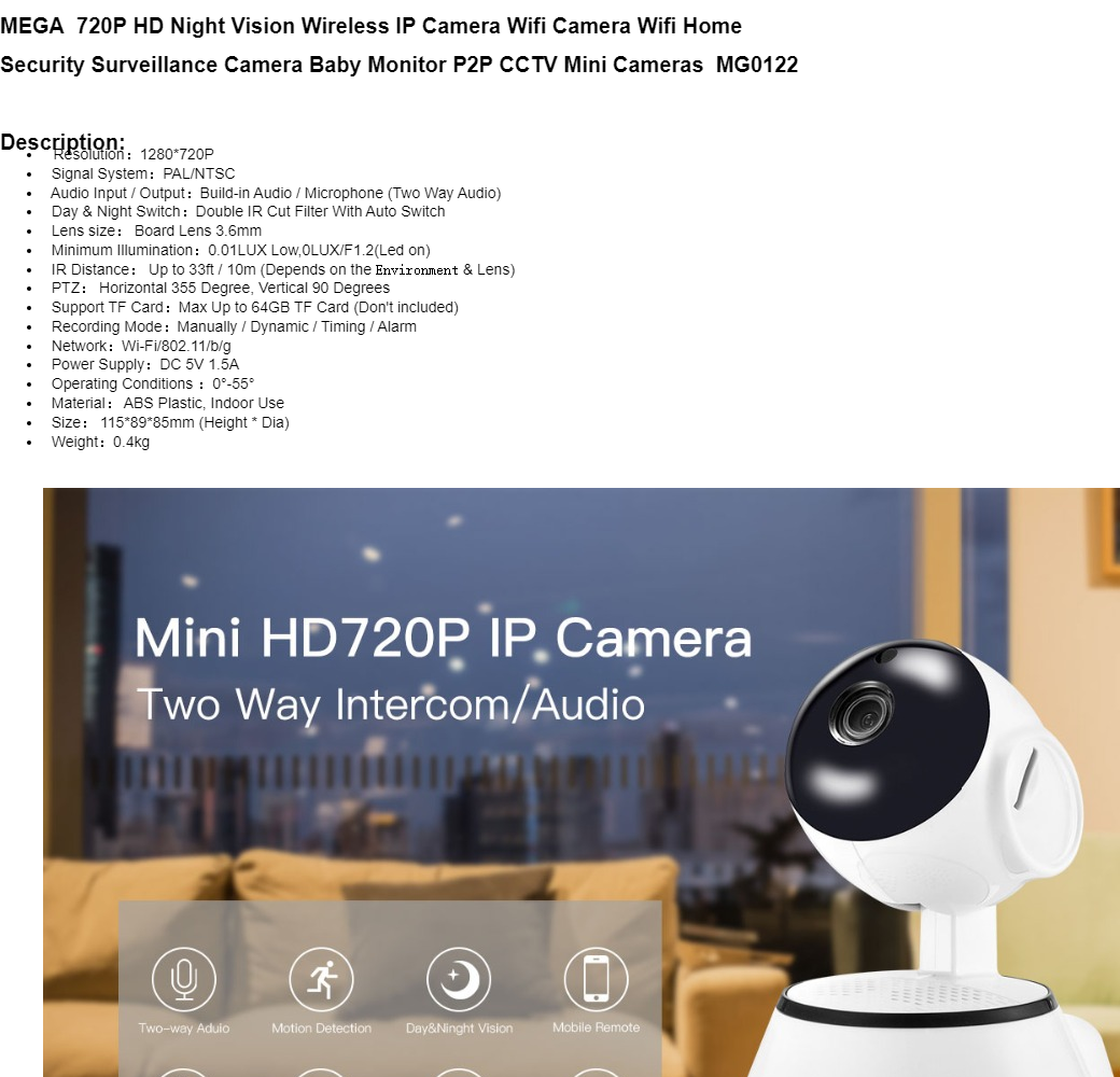 ภาพประกอบของ Home IP Sec Camera กล้องวงจรปิดไร้สาย ตรวจสอบ WIFI กล้อง IP 1080p HD รองรับหน่วยความจำ 64GB การตรวจจับด้วยอินฟราเรดตอนกลางคืน การแจ้งเตือนแอพมือถือ Home IP WiFi Camera V380