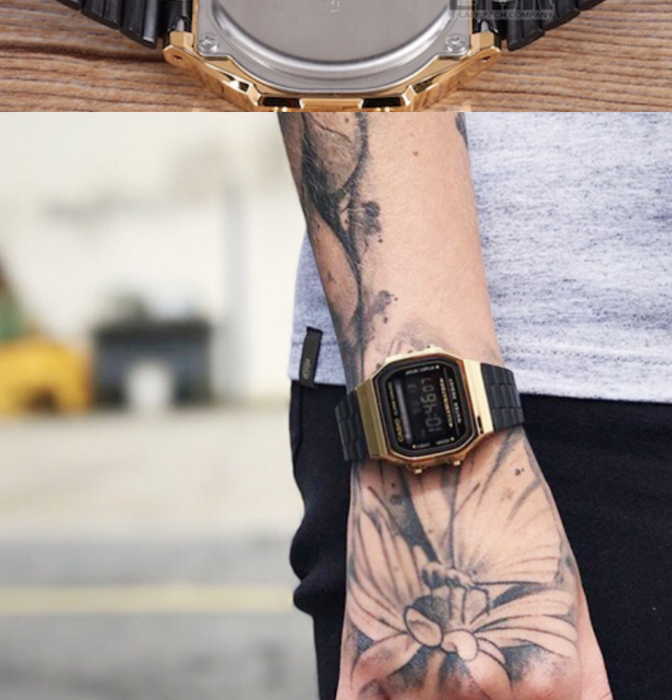 ข้อมูลเกี่ยวกับ นาฬิกาผู้หญิง Casio รุ่น A-168WEGB-1B สายสีดำ หน้าปัดขอบสีทอง สวย ใหม่ ของแท้100% แบตเตอรี่10ปี ประกันศุนย์ เซ็นทรัลCMG1 ปี จากร้าน MIN WATCH