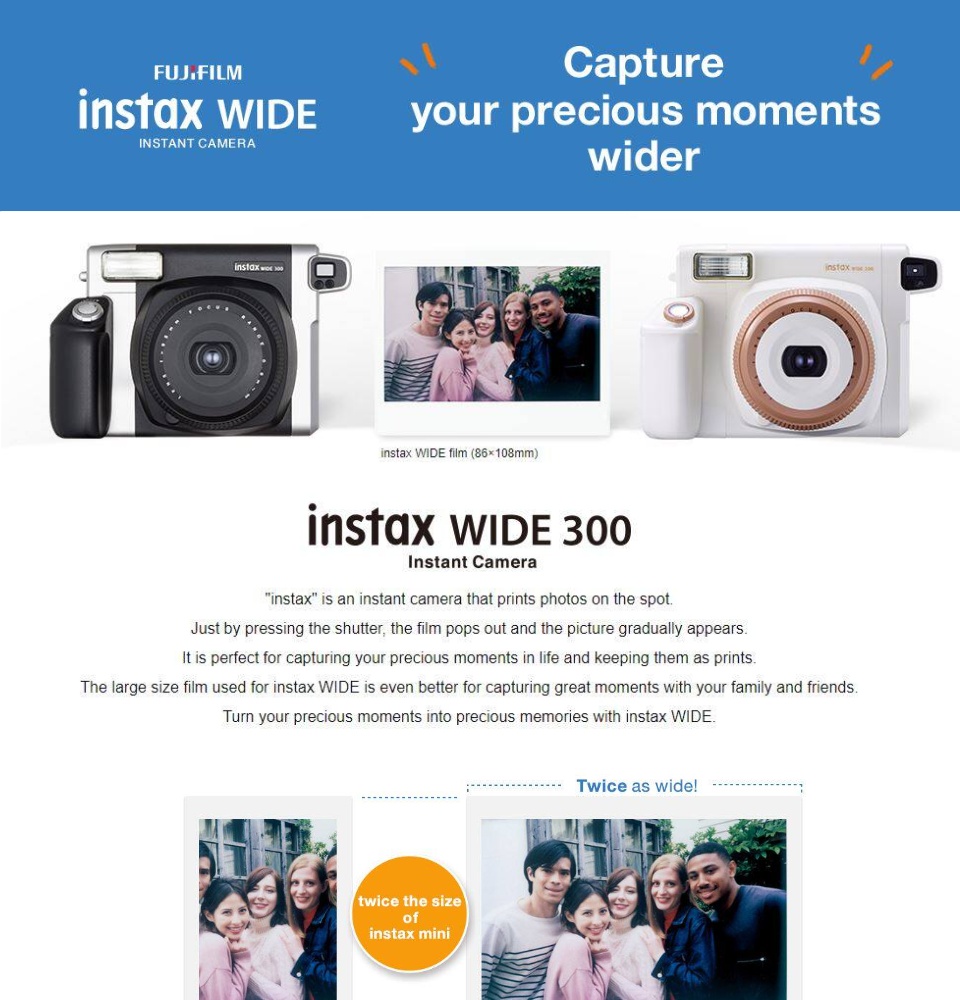 เกี่ยวกับสินค้า instax WIDE 300 Instant Film Camera (กล้องอินสแตนท์)