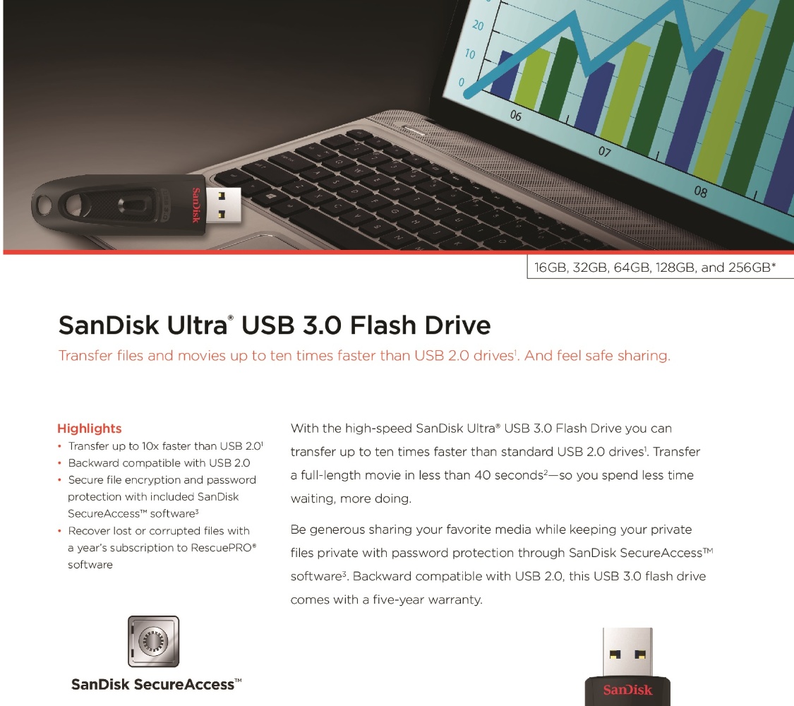 รูปภาพเพิ่มเติมเกี่ยวกับ SanDisk Ultra USB 3.0 Flash Drive, CZ48 32GB, USB3.0, Blue, stylish sleek design, 5Y ( แฟลชไดร์ฟ  usb  Flash Drive )