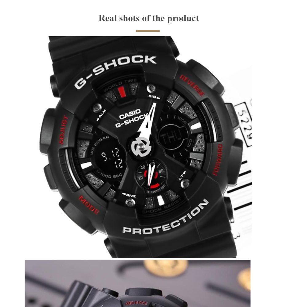 ภาพที่ให้รายละเอียดเกี่ยวกับ CASIO นาฬิกาข้อมือ G-SHOCK รุ่น GA-120-1ADR กันน้ำ（สีดำ ）
