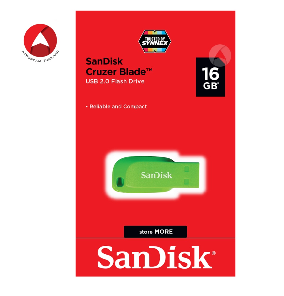 รายละเอียดเพิ่มเติมเกี่ยวกับ SanDisk CRUZER BLADE USB 2.0 แฟลชไดร์ฟ 16GB (SDCZ50C_016G_B35GE) Green เมมโมรี่ แซนดิส แฟลซไดร์ฟ ประกัน Synnex รับประกัน 5 ปี