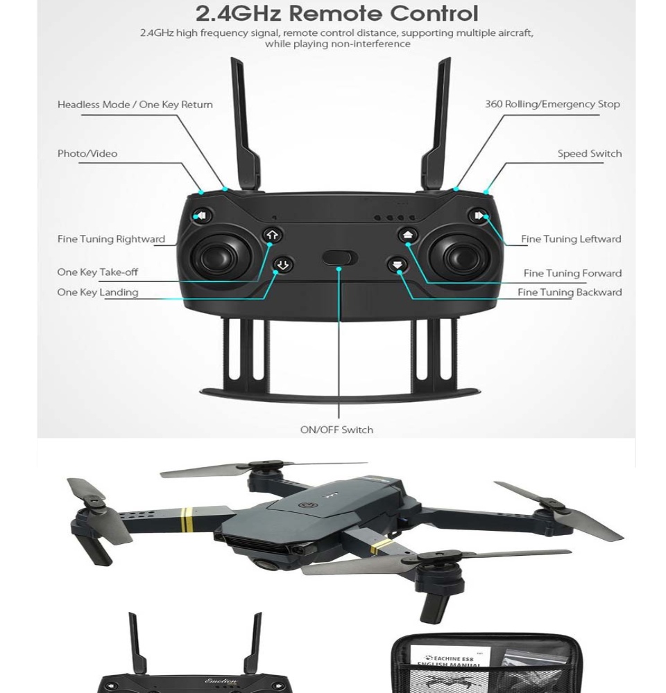 ลองดูภาพสินค้า 2020 เครื่อ รับประกัน โดรนควบคุมระยะไกล โดรนถ่ายภาพทางอากาศระดับ โดรนต Drone With Camera Micro Foldable Wireless Drone E58 UAV WIFI FPV With Wide Angle HD 1080P 720P Camera Hight Hold Mode Foldable Arm RC Qpter Drone For Gift VS VISUO
