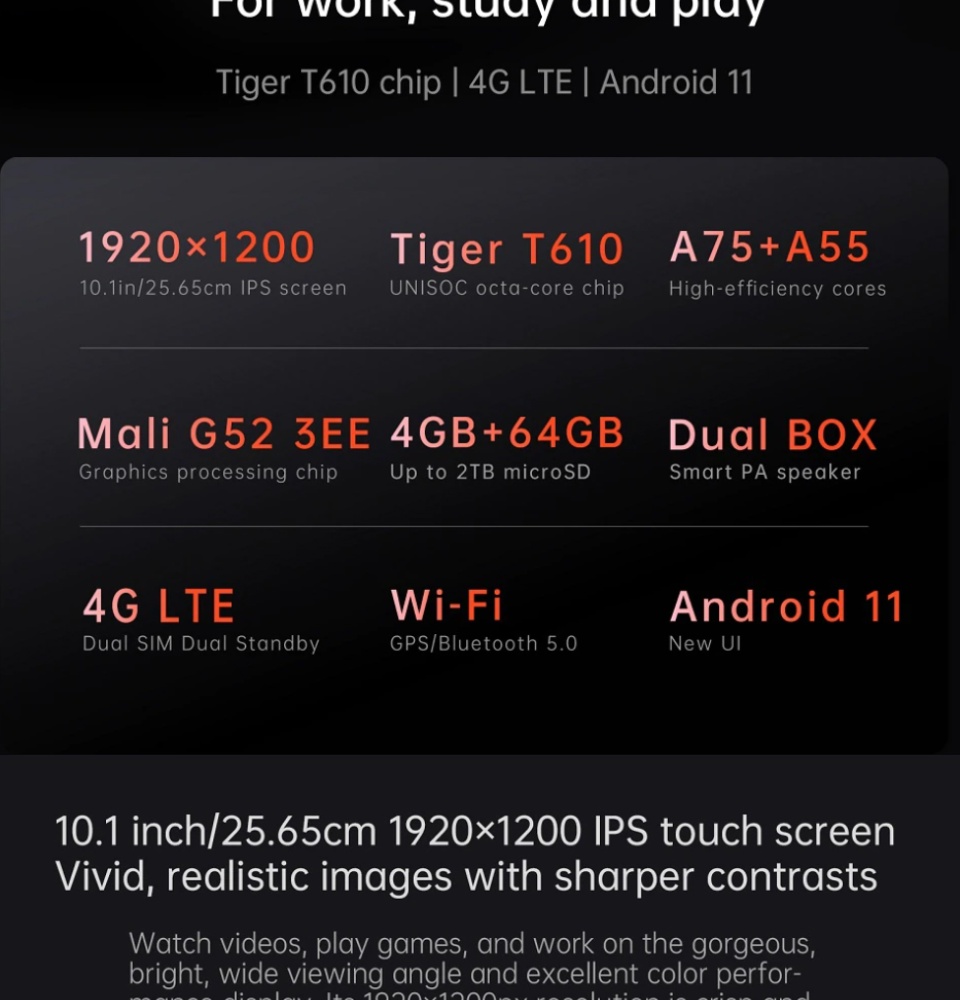 มุมมองเพิ่มเติมของสินค้า (พร้อมส่งจากไทย) Alldocube Smile X 10.1นิ้วแท็บเล็ตพีซี Android 11 T610 Octa-Core 4GB RAM 64GB ROM Dual WiFi 4G LTE แท็บเล็ตโทรได้