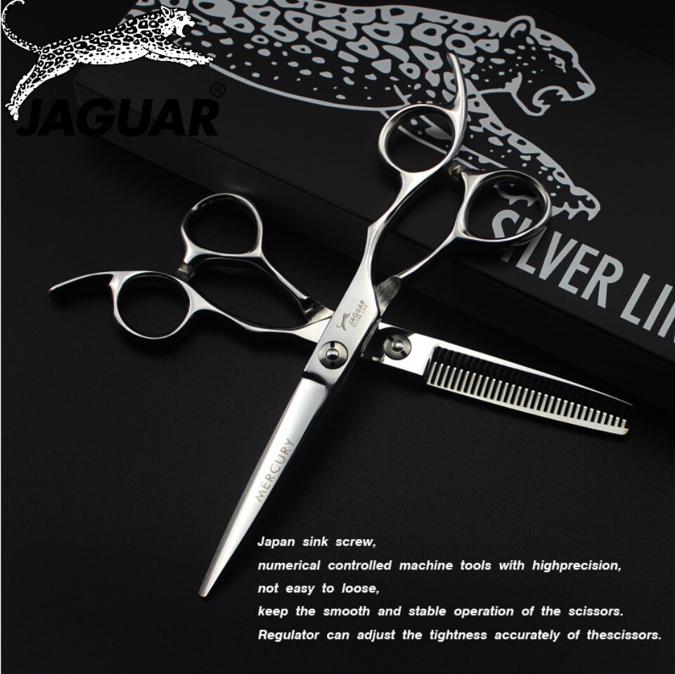 รายละเอียดเพิ่มเติมเกี่ยวกับ ุ6" jaguar Mercury silver line scissors professional hair cg กรรไกรตัดผมจากัวร์6นิ้ว1คู่ ได้ตัดและซอย น้ำมัน ผ้าเช็ด เหร็ญปรับ