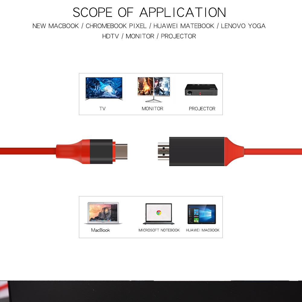 ลองดูภาพสินค้า USB C to HDMI Cable Type C to HDMI Video Adapter For Macbook H P20 Pro Samsung Galaxy S9 S8 HDMI to USB-C Extender