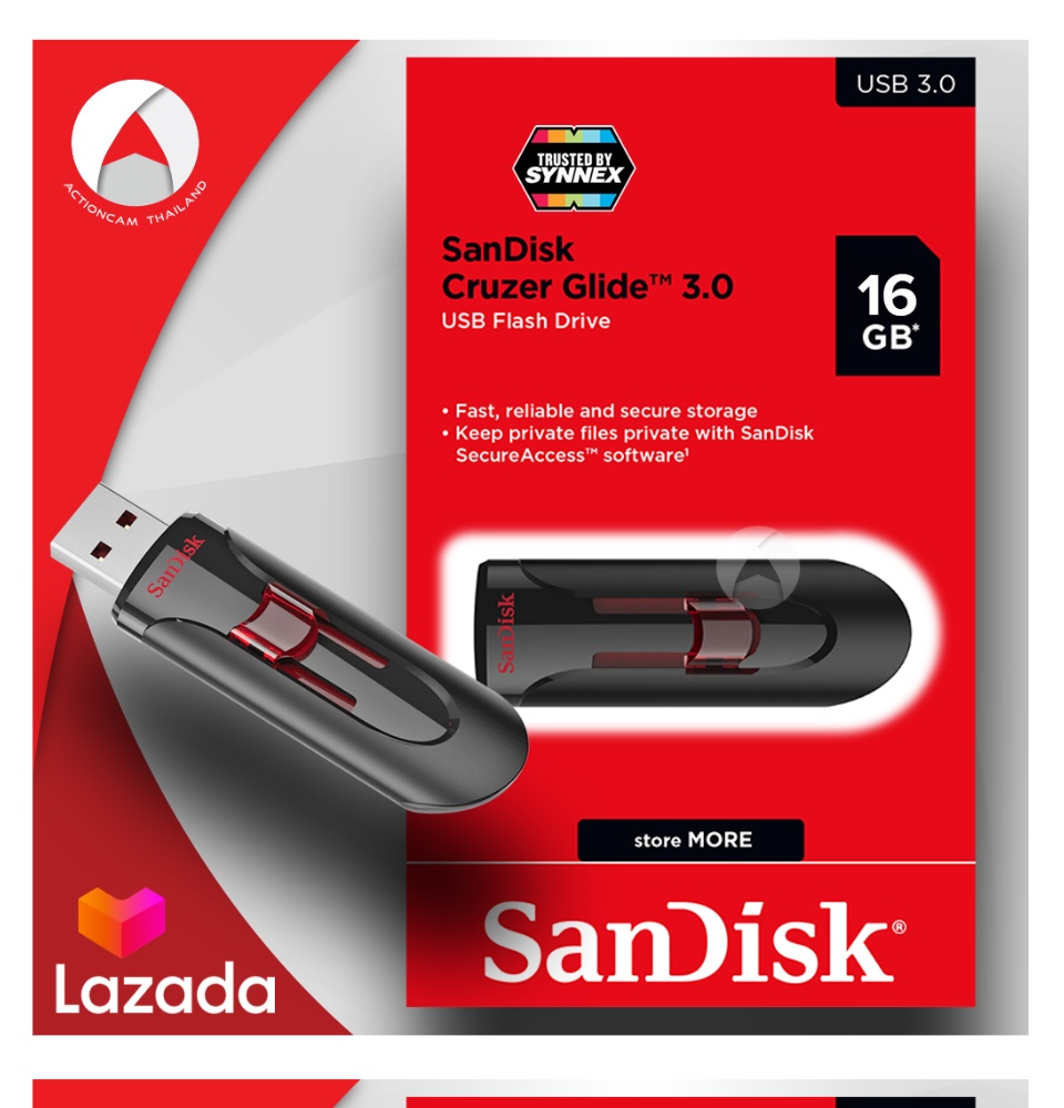 รูปภาพรายละเอียดของ Sandisk CRUZER GLIDE USB 3.0 Flash Drive 16GB (SDCZ600_016G_G35) เมมโมรี่การ์ด แซนดิส แฟลซไดร์ฟ อุปกรณ์จัดเก็บข้อมูล ถ่ายโอนข้อมูล คอมพิวเตอร์ โน๊ตบุ๊ค Notebook PC รับประกัน Synnex 5 ปี