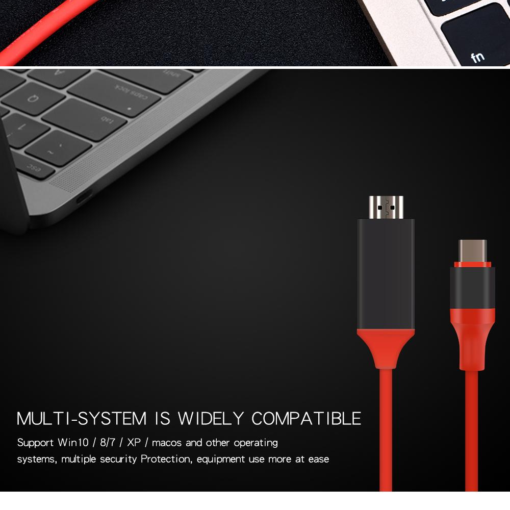 ลองดูภาพสินค้า USB C to HDMI Cable Type C to HDMI Video Adapter For Macbook H P20 Pro Samsung Galaxy S9 S8 HDMI to USB-C Extender