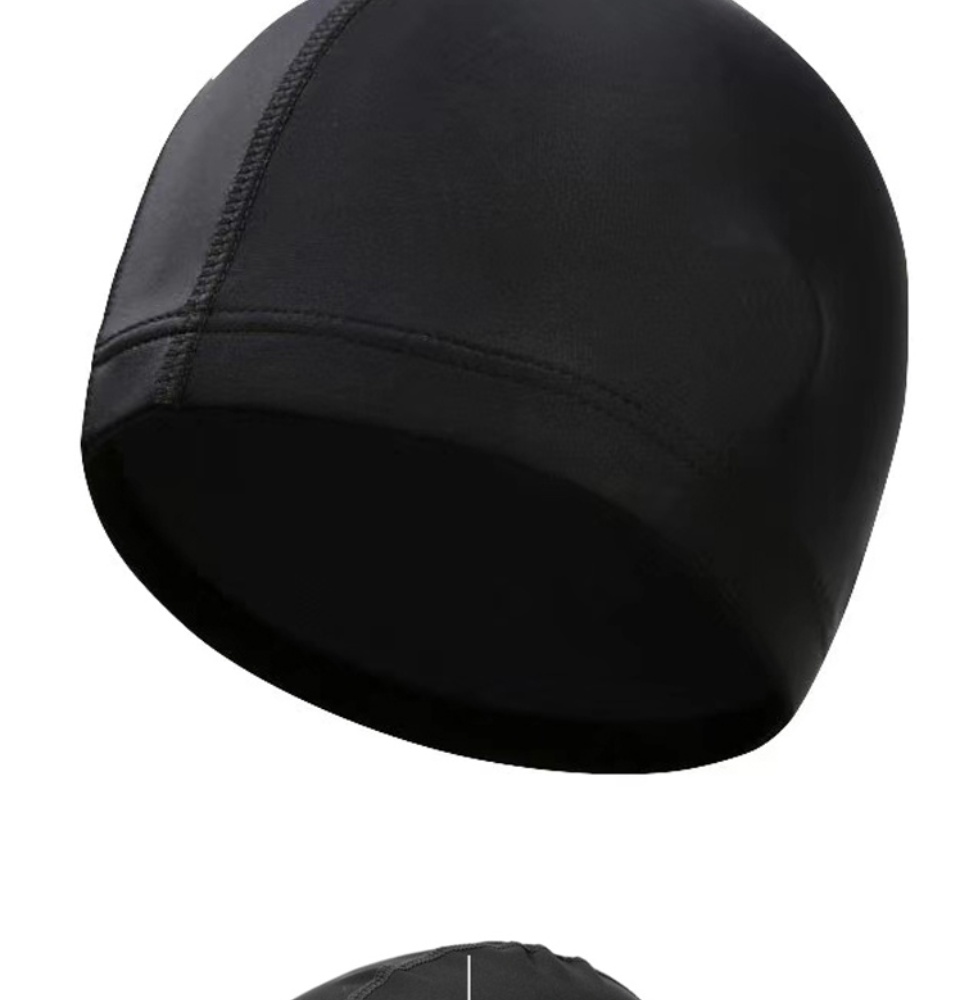 ภาพประกอบคำอธิบาย Black swimming cap with PU coating waterproof, prevent hair from colline / sea water. For adults free size Men and women