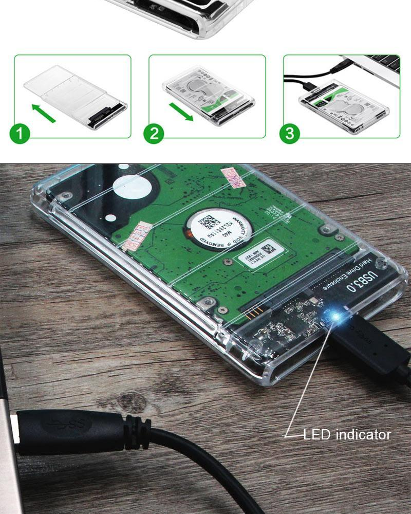 ข้อมูลเกี่ยวกับ [กล่องใส่ฮาร์ดดิสก์แบบใส USB 3.0 SATA 2.5] ส่งถ่ายข้อมูลได้รวดเร็ว [โปรดอ่านรายละเอียดสินค้า] มีไฟ LED แสดงสถานะการทำงาน วัสดุ ABS ป้องกันไฟรั่ว น้ำหนักเบา พกพาง่าย HDD Box - กล่องใส
