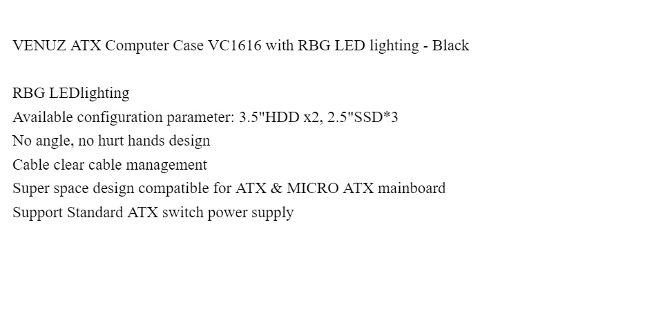 ภาพประกอบของ VENUZ (เคส) ATX Computer Case VC1616 RGB LED Lighting