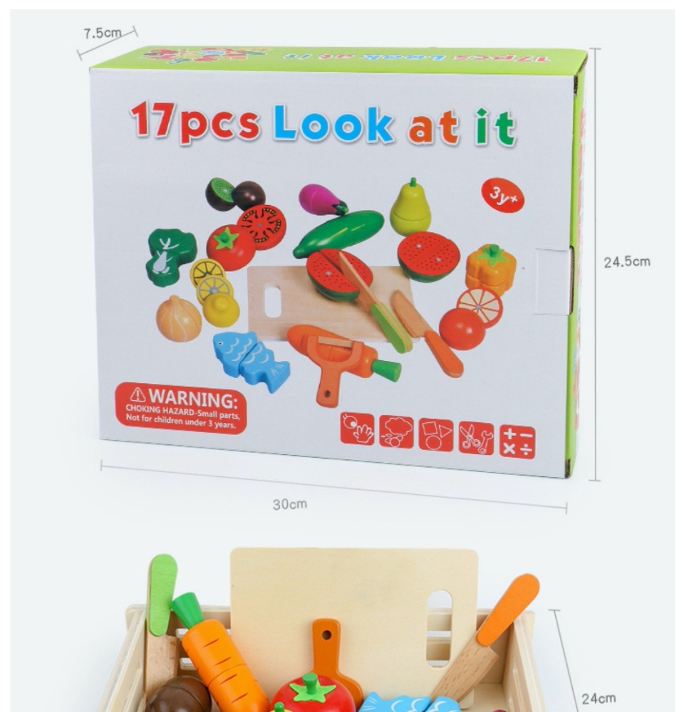 ข้อมูลเกี่ยวกับ ชุดหั่นผักผลไม้ของเล่นเด็ก แบบแม่เหล็ก หั่นผักผลไม้ ทำจากไม้ ชุดของเล่นหั่นผัก ของเล่นเสริมพัฒนาการ Cut Fruit 17pcs