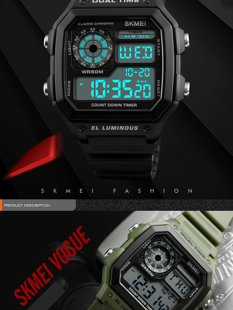 มุมมองเพิ่มเติมของสินค้า SKMEI นาฬิกาผู้ชาย นาฬิกา x ขายดีมาก หน้าปัด LED นาฬิกา R Elojes Deportivos H Erren U Hren