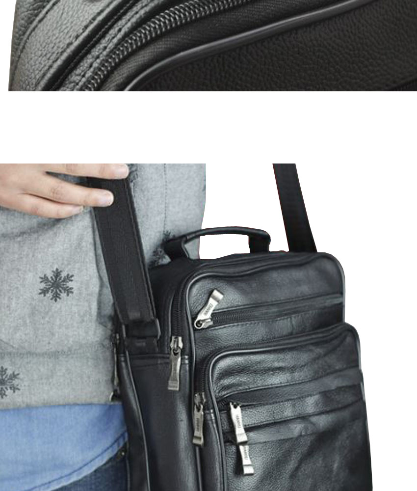 ภาพประกอบคำอธิบาย ALL-MEN กระเป๋าหนังแท้ แบบสะพายข้าง พร้อมหูหิ้ว รุ่น MBi-9901 สีดำ สำหรับสุภาพบุรุษ