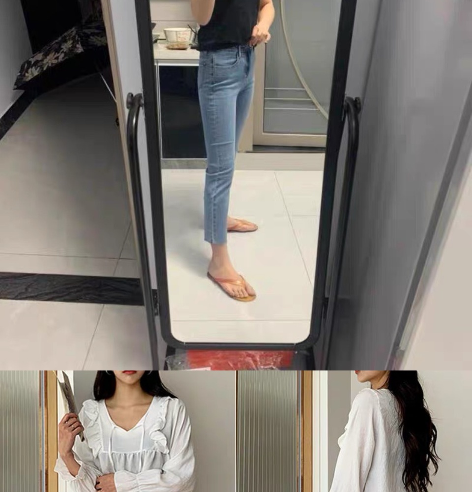 เกี่ยวกับ 【S/M/L/XL】กางเกงยีนส์ยืด กางเกงยีนส์สกินนี่ Girls jeanswaist jeans female straight old pants 2021 new