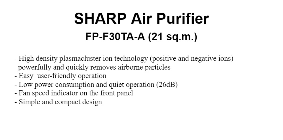 ภาพอธิบายเพิ่มเติมของ [รุ่นขายดี] SHARP เครื่องฟอกอากาศชาร์ป รุ่น FP-F30TA-A (สีฟ้า) ขนาด 21 ตารางเมตร