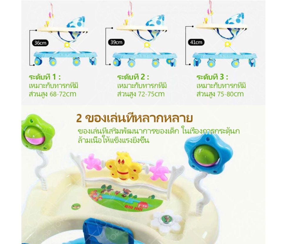 เกี่ยวกับสินค้า รถหัดเดินหมี รถหัดเดินเด็ก มีเสียงดนตรี+ไฟ TOP TOYS รุ่นT002