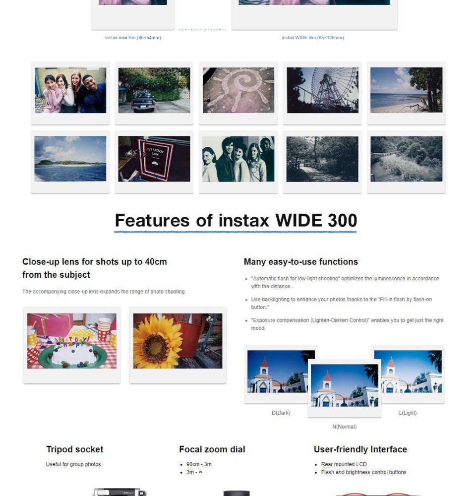 เกี่ยวกับสินค้า instax WIDE 300 Instant Film Camera (กล้องอินสแตนท์)